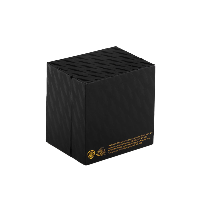 Back side of officially licensed Harry Potter Fine Jewelry Collection box by Freeman Design on a white background.