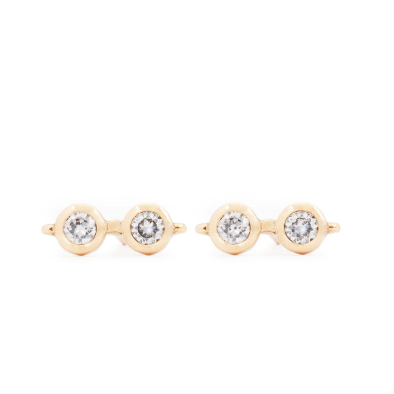 Front view of officially licensed Harry Potter Glasses Earrings in solid 14k gold set with natural diamonds on a white background. Also available in sterling silver and 18k yellow gold. 