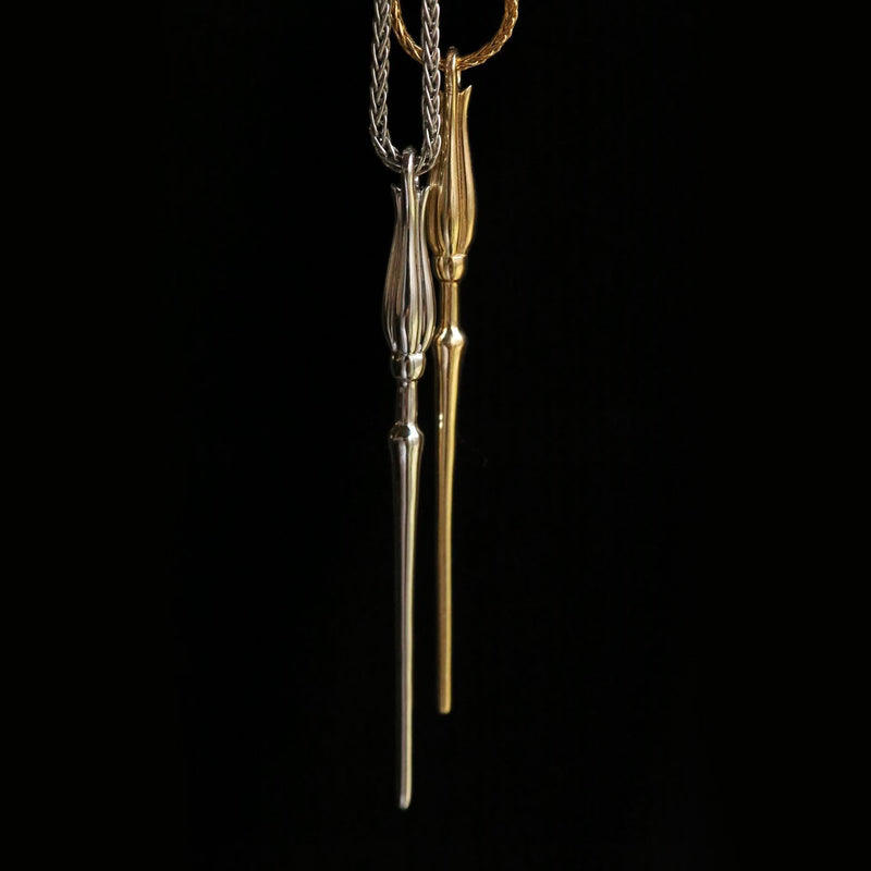 Silver and Gold Luna Wands on Wheat Chain